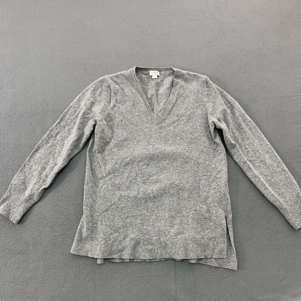 J.Crew Sweater Womens Small Gray Tunic V-Neck High Low Hem Wool Blend